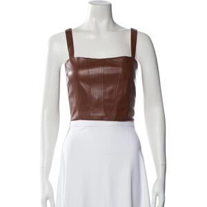 Jason Wu Top Vegan Leather Brown Western Tank Bustier Crop festival faux XS NWT